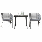 3 Piece Garden Dining Set with Cushions Grey Poly Rattan Glass