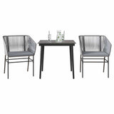 3 Piece Garden Dining Set with Cushions Grey Poly Rattan Glass