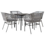 5 Piece Garden Dining Set with Cushions Grey Poly Rattan Glass - Front View