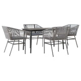 5 Piece Garden Dining Set with Cushions Grey Poly Rattan Glass - Front View