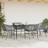 5 Piece Garden Dining Set with Cushions Grey Poly Rattan Glass - Side View