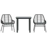 3 Piece Garden Dining Set with Cushions Black Poly Rattan Glass - Front View