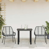 3 Piece Garden Dining Set with Cushions Black Poly Rattan Glass - Side View