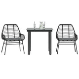 3 Piece Garden Dining Set with Cushions Black Poly Rattan Glass
