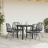 5 Piece Garden Dining Set with Cushions Black Poly Rattan Glass - Side View