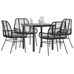 5 Piece Garden Dining Set with Cushions Black Poly Rattan Glass
