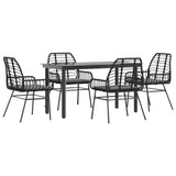 5 Piece Garden Dining Set with Cushions Black Poly Rattan Glass - Front View