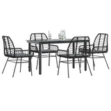 5 Piece Garden Dining Set with Cushions Black Poly Rattan Glass