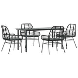 5 Piece Garden Dining Set with Cushions Black Poly Rattan Glass - Front View