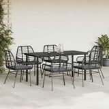 7 Piece Garden Dining Set with Cushions Black Poly Rattan Glass - Side View