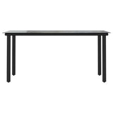 7 Piece Garden Dining Set with Cushions Black Poly Rattan Glass - Close-Up Angle