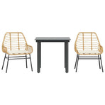 3 Piece Garden Dining Set with Cushions Brown Poly Rattan Glass