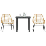 3 Piece Garden Dining Set with Cushions Brown Poly Rattan Glass