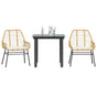 3 Piece Garden Dining Set with Cushions Brown Poly Rattan Glass