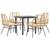 5 Piece Garden Dining Set with Cushions Brown Poly Rattan Glass
