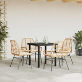 5 Piece Garden Dining Set with Cushions Brown Poly Rattan Glass - Side View