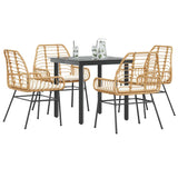 5 Piece Garden Dining Set with Cushions Brown Poly Rattan Glass