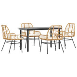 5 Piece Garden Dining Set with Cushions Brown Poly Rattan Glass