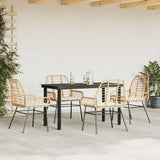 5 Piece Garden Dining Set with Cushions Brown Poly Rattan Glass - Side View
