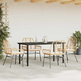 5 Piece Garden Dining Set with Cushions Brown Poly Rattan Glass - Side View