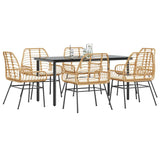 7 Piece Garden Dining Set with Cushions Brown Poly Rattan Glass