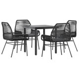 5 Piece Garden Dining Set with Cushions Black Poly Rattan Glass - Front View