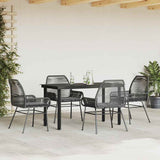 5 Piece Garden Dining Set with Cushions Black Poly Rattan Glass - Side View