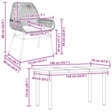 5 Piece Garden Dining Set with Cushions Black Poly Rattan Glass - Extra Image