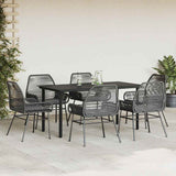 7 Piece Garden Dining Set with Cushions Black Poly Rattan Glass - Side View