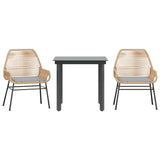 3 Piece Garden Dining Set with Cushions Brown Poly Rattan Glass - Front View