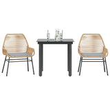 3 Piece Garden Dining Set with Cushions Brown Poly Rattan Glass