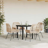 5 Piece Garden Dining Set with Cushions Brown Poly Rattan Glass - Side View