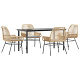 5 Piece Garden Dining Set with Cushions Brown Poly Rattan Glass - Front View