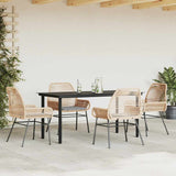 5 Piece Garden Dining Set with Cushions Brown Poly Rattan Glass - Side View