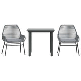 3 Piece Garden Dining Set with Cushions Grey Poly Rattan Glass