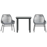 3 Piece Garden Dining Set with Cushions Grey Poly Rattan Glass - Front View