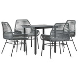 5 Piece Garden Dining Set with Cushions Grey Poly Rattan Glass - Front View