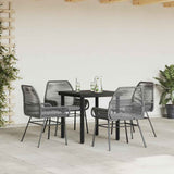 5 Piece Garden Dining Set with Cushions Grey Poly Rattan Glass - Side View