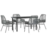 5 Piece Garden Dining Set with Cushions Grey Poly Rattan Glass - Front View