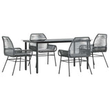 5 Piece Garden Dining Set with Cushions Grey Poly Rattan Glass - Front View