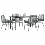 5 Piece Garden Dining Set with Cushions Grey Poly Rattan Glass