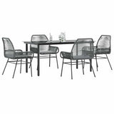 5 Piece Garden Dining Set with Cushions Grey Poly Rattan Glass