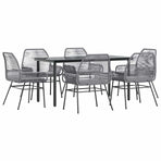 7 Piece Garden Dining Set with Cushions Grey Poly Rattan Glass