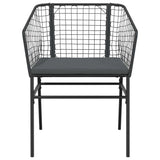 3 Piece Garden Dining Set with Cushions Black Poly Rattan Glass - Rear View