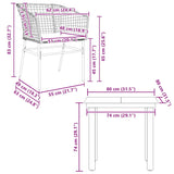 3 Piece Garden Dining Set with Cushions Black Poly Rattan Glass - Extra Image