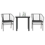 3 Piece Garden Dining Set with Cushions Black Poly Rattan Glass