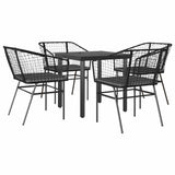 5 Piece Garden Dining Set with Cushions Black Poly Rattan Glass - Front View