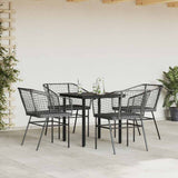 5 Piece Garden Dining Set with Cushions Black Poly Rattan Glass - Side View