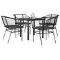 5 Piece Garden Dining Set with Cushions Black Poly Rattan Glass