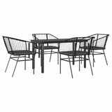 5 Piece Garden Dining Set with Cushions Black Poly Rattan Glass